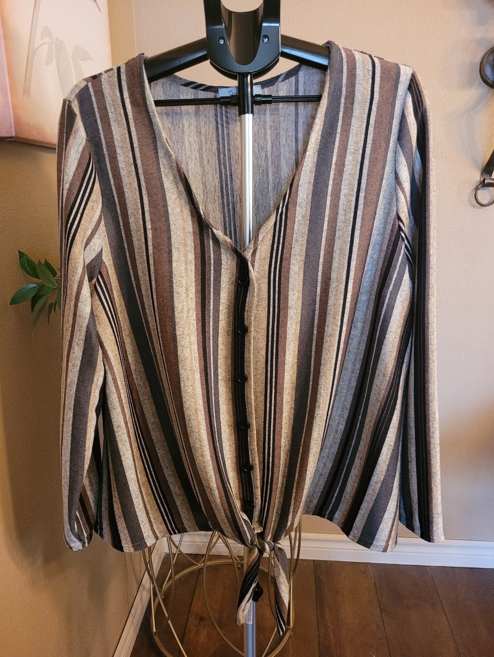 NWOT Theo & b Plus Chic Striped V Neck Top